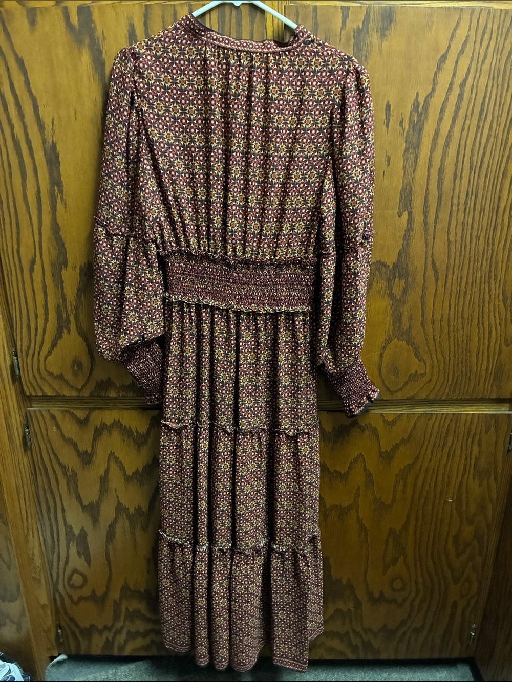 Max Studio Burgundy Floral Smocked Waist Tiered Maxi Dress - Picture 2 of 2